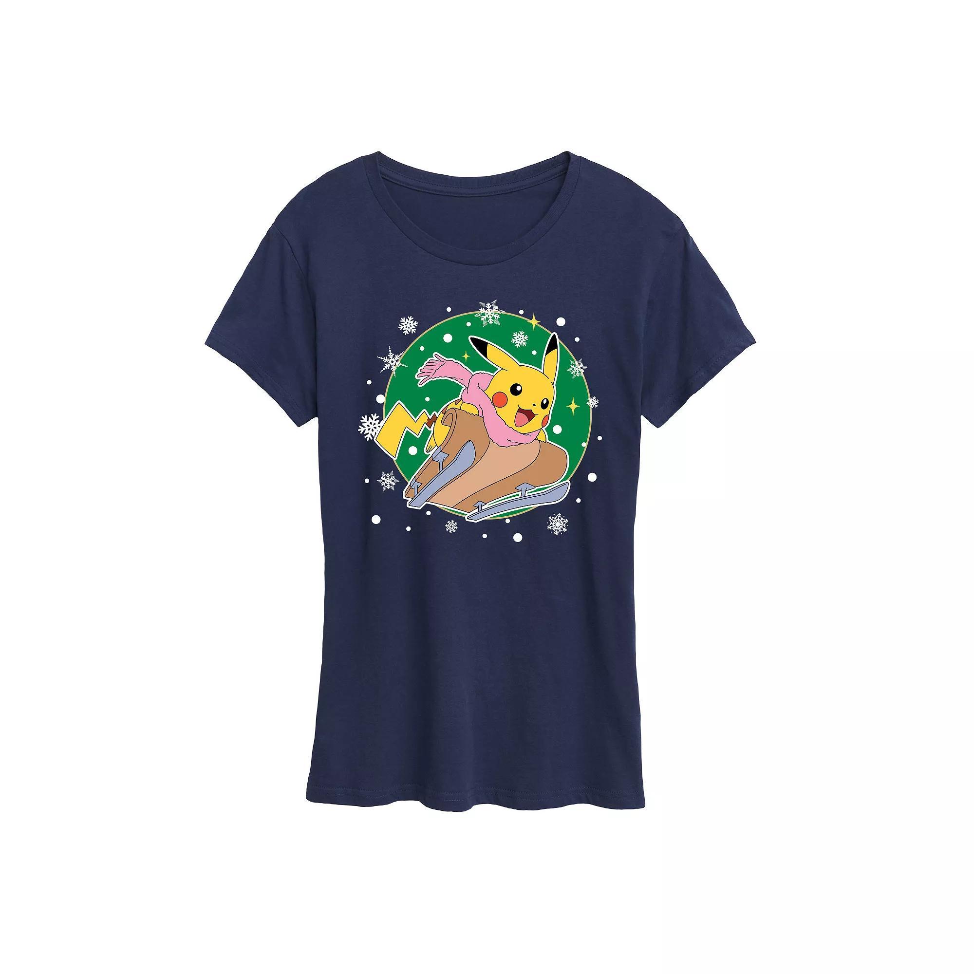 Womens Pokemon Pikachu Sled Tee, Girls Grey Blue Product Image