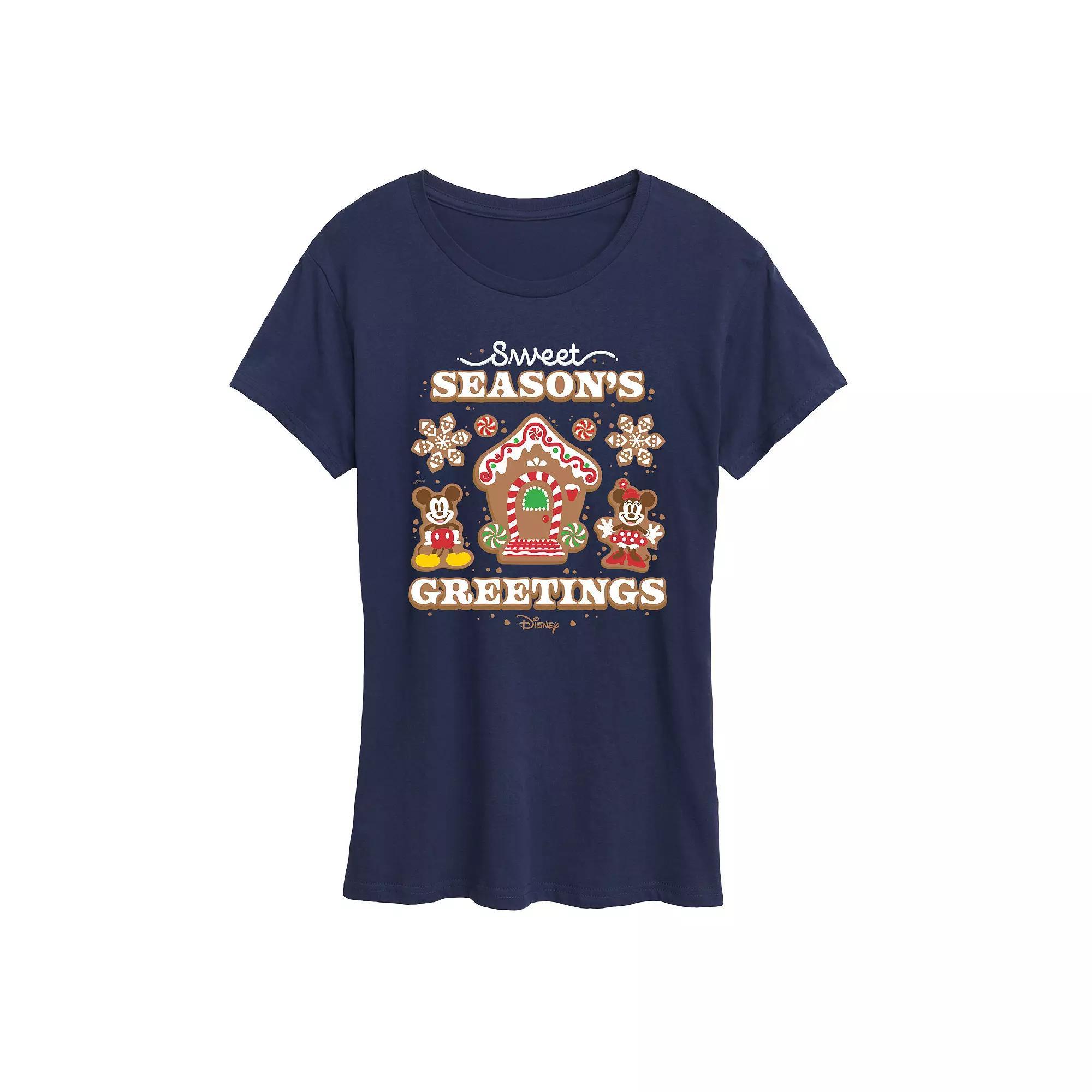 Disneys Mickey & Minnie Mouse Womens Sweet Seasons Greetings Graphic Tee Blue Product Image