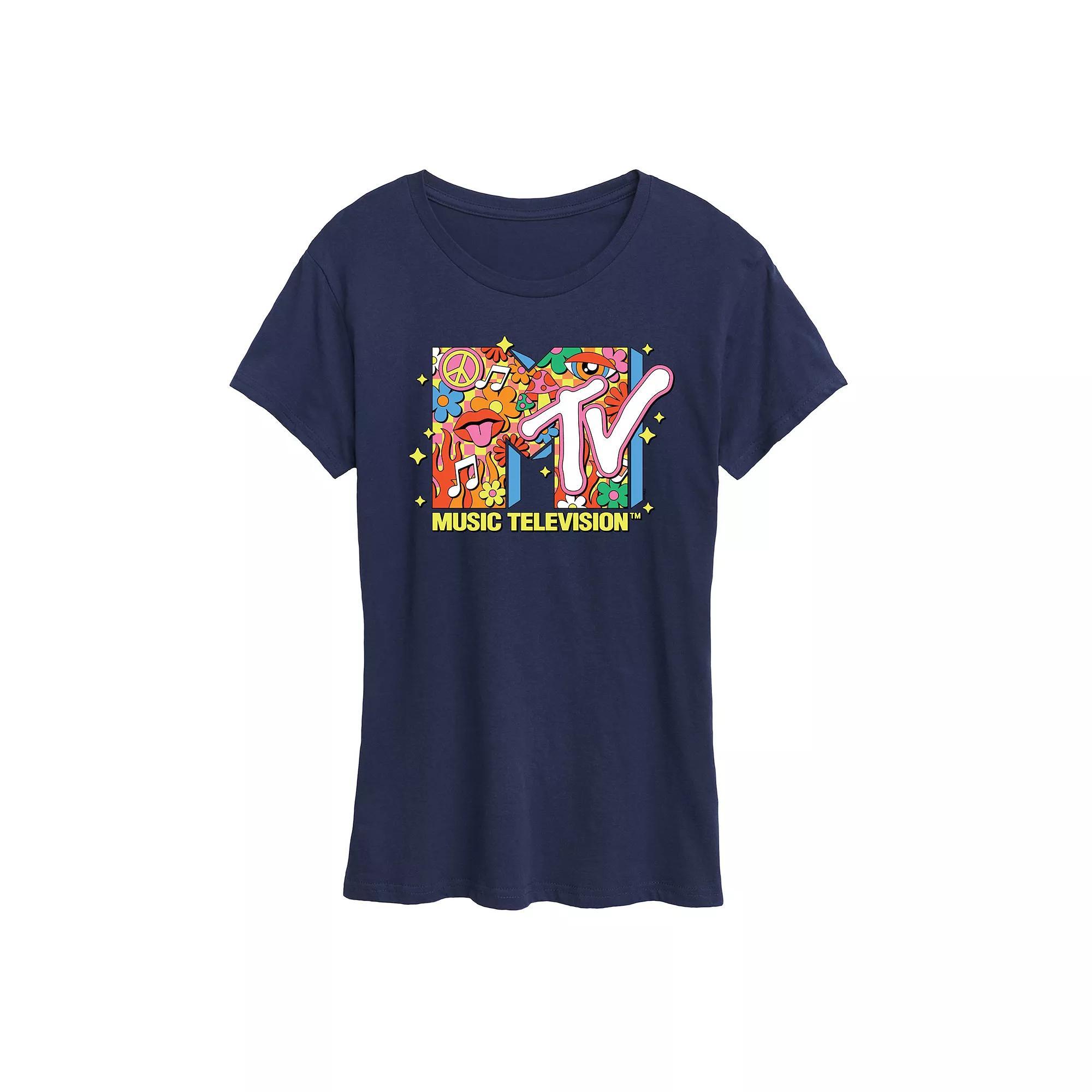 Womens MTV Logo Retro Collage Graphic Tee Blue Product Image