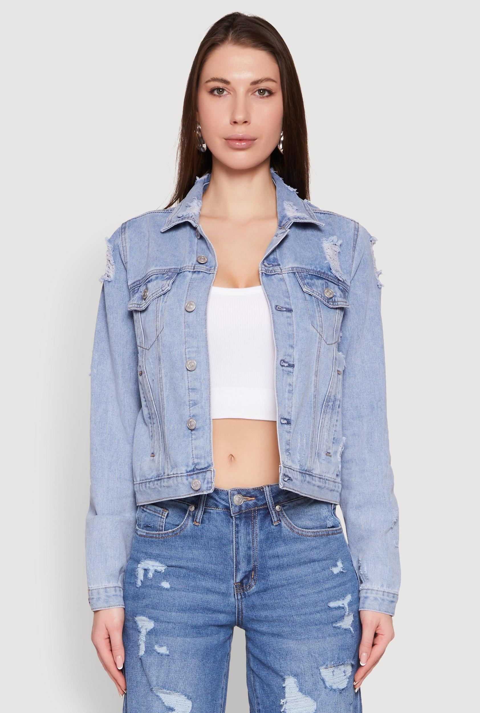Womens Almost Famous Distressed Jean Jacket Product Image