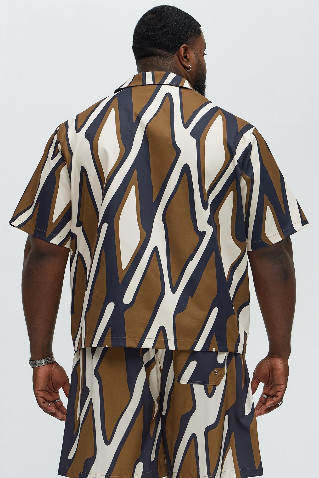 Cropped Chaos Current Printed Cuban Collar Short Sleeve Shirt - Brown Combo Product Image