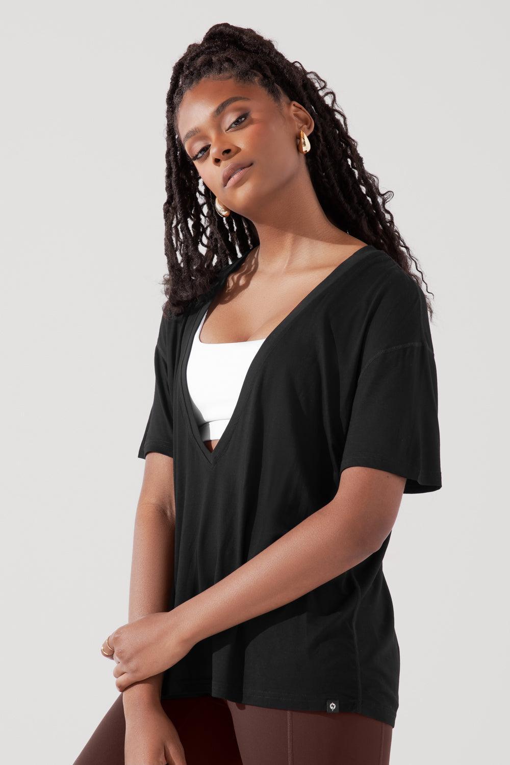 Daring Deep V Tee - Black Product Image