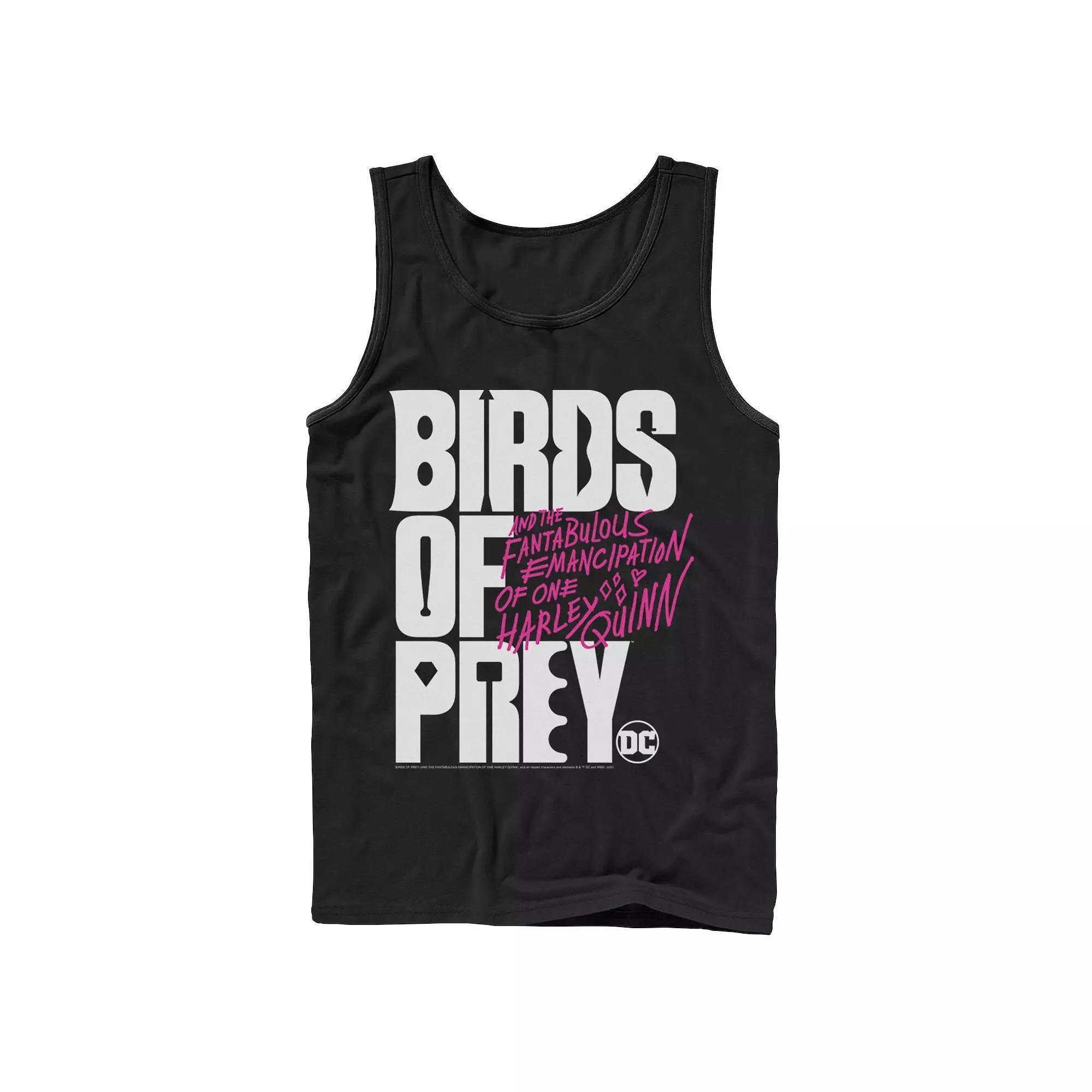 Men's DC Comics Birds Of Prey Logo Word Stack Tank Top, Size: Large, Black Product Image