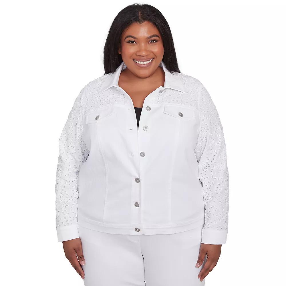 Plus Size Alfred Dunner Eyelet Denim Long Sleeve Jacket, Women's, Size: 1XL, White Product Image