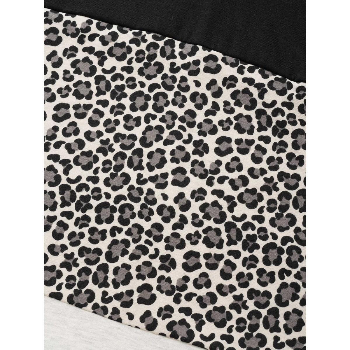 Plus Size Leopard Colorblock Contrast Patchwork Pocket Dress Black Women Casual Non V-neck Short sleeve Curvy Midi Dress BloomChic 18-20/2X Product Image
