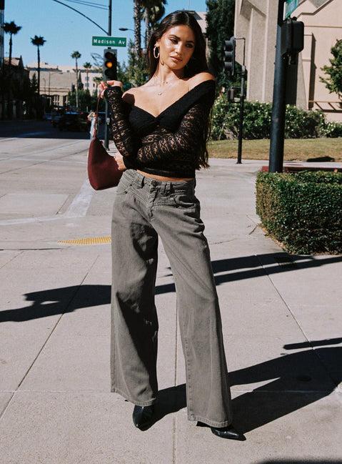 West Side Mid Rise Wide Leg Jeans Grey Wash Product Image