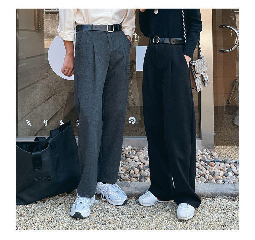 High Rise Plain Loose Fit Dress Pants Product Image