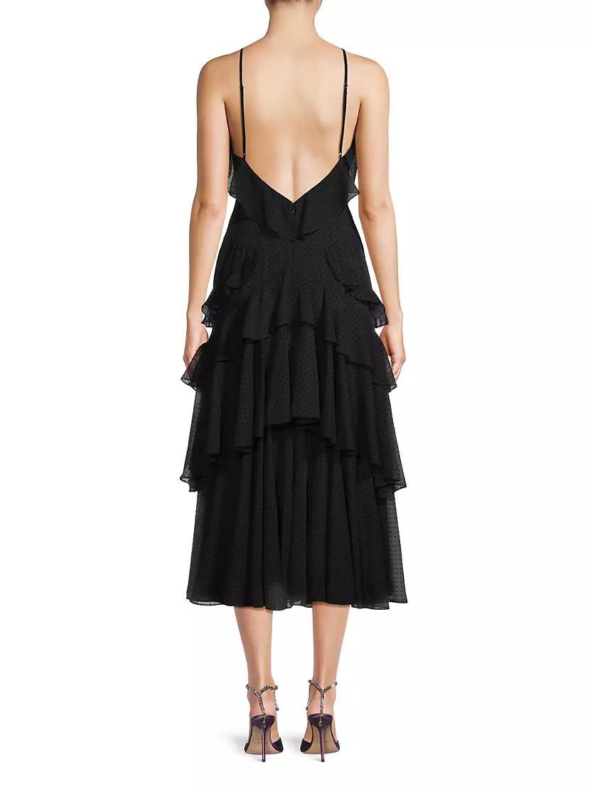 Polka Dot Tiered Chiffon Midi-Dress Product Image