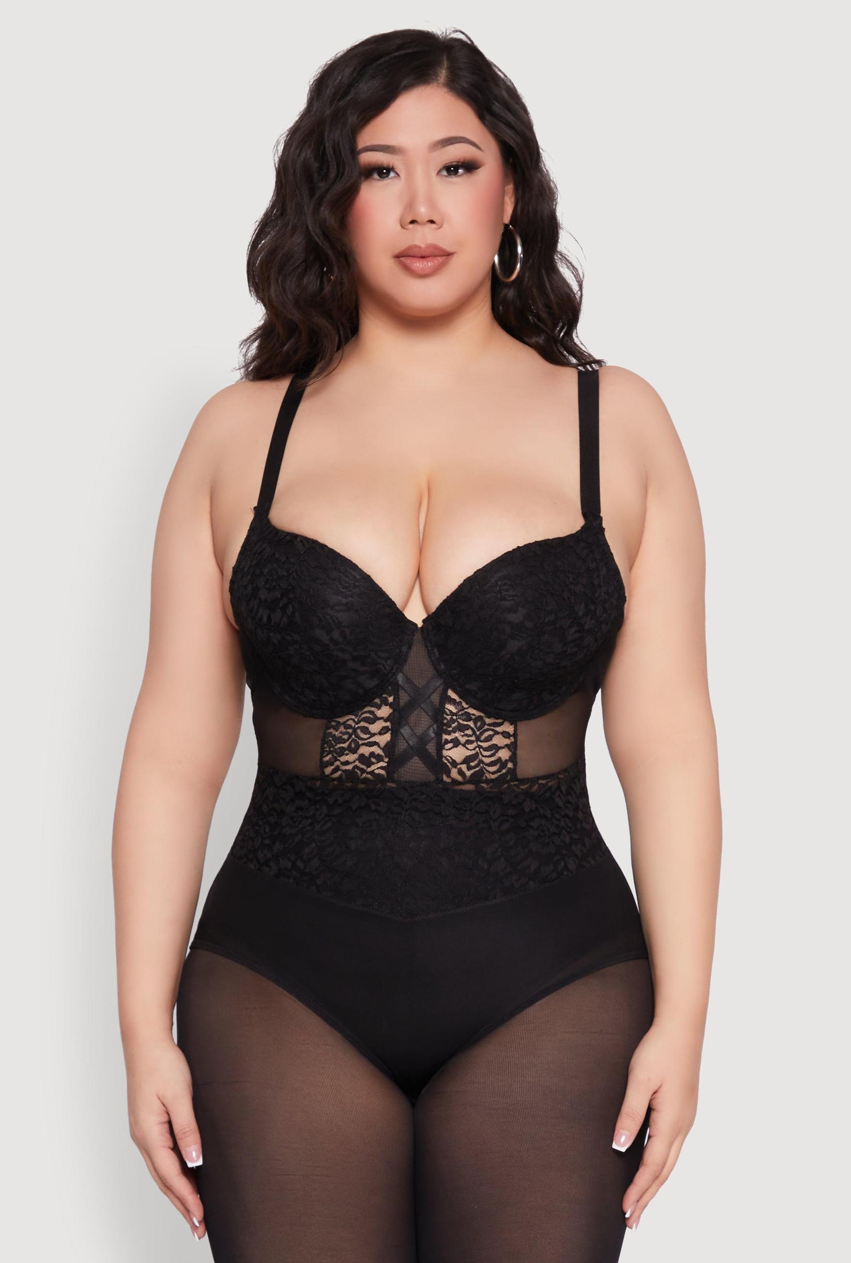 Womens Plus Size Lace Detail Caged Bustier Bodysuit Product Image