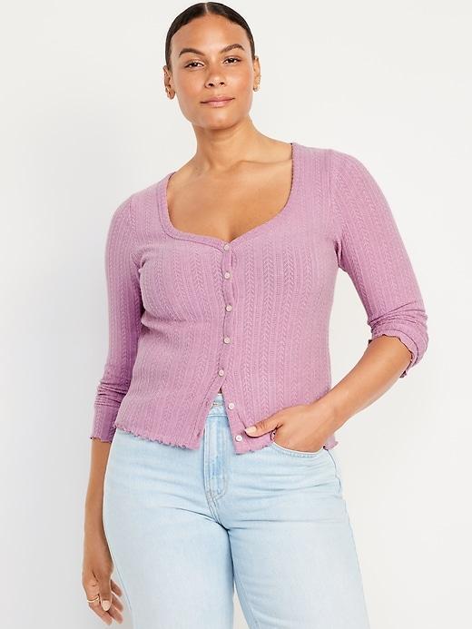 Button-Down Pointelle Top Product Image