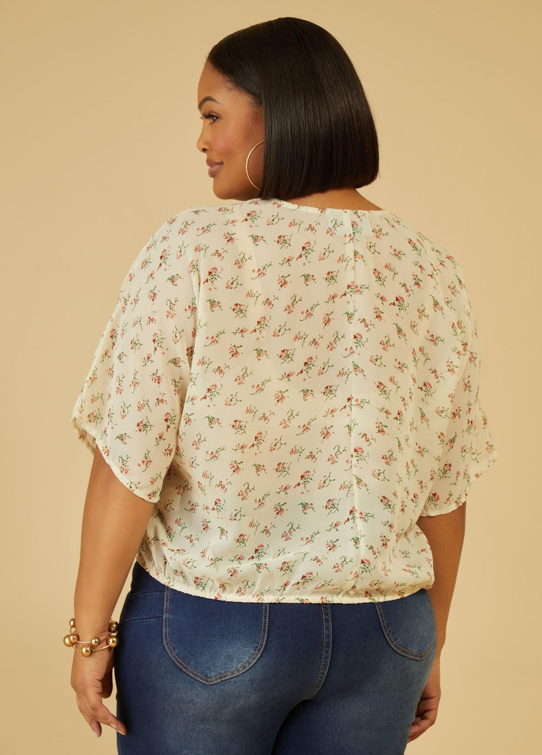 Plus Size Floral Tie Detailed Blouse Ashley Stewart Product Image