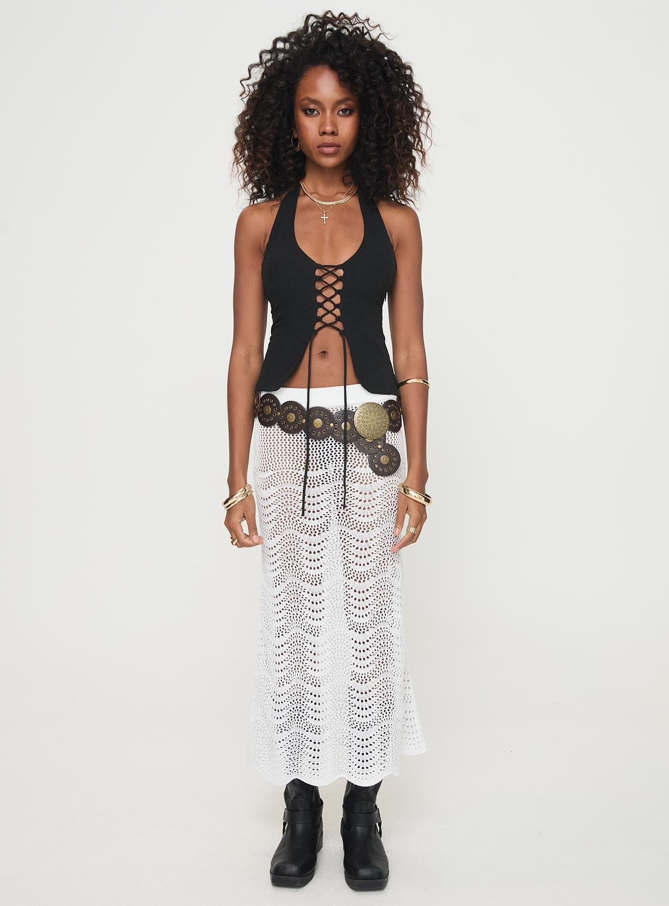 Kastio Crochet Midi Skirt White Product Image
