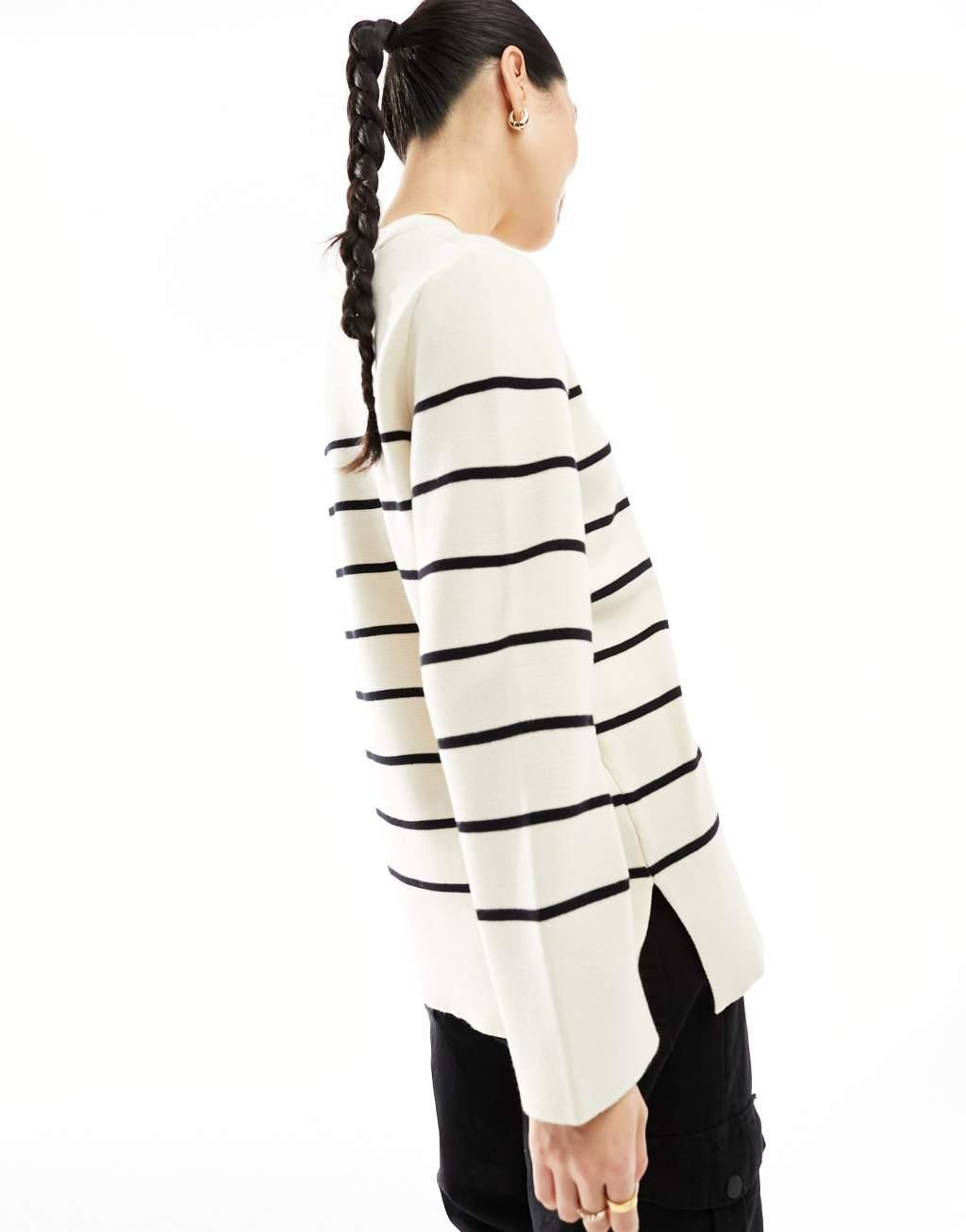 Selected Femme knitted sweater in white with black stripes Product Image