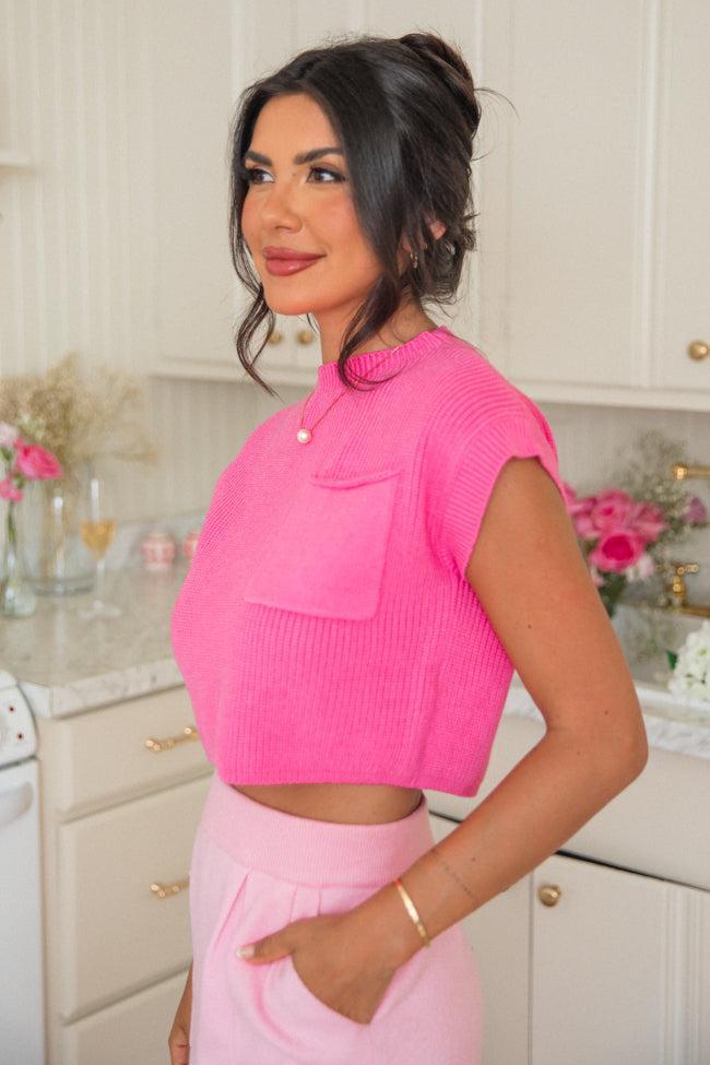 The One I Want Hot Pink Short Sleeve Pocketed Sweater FINAL SALE Product Image