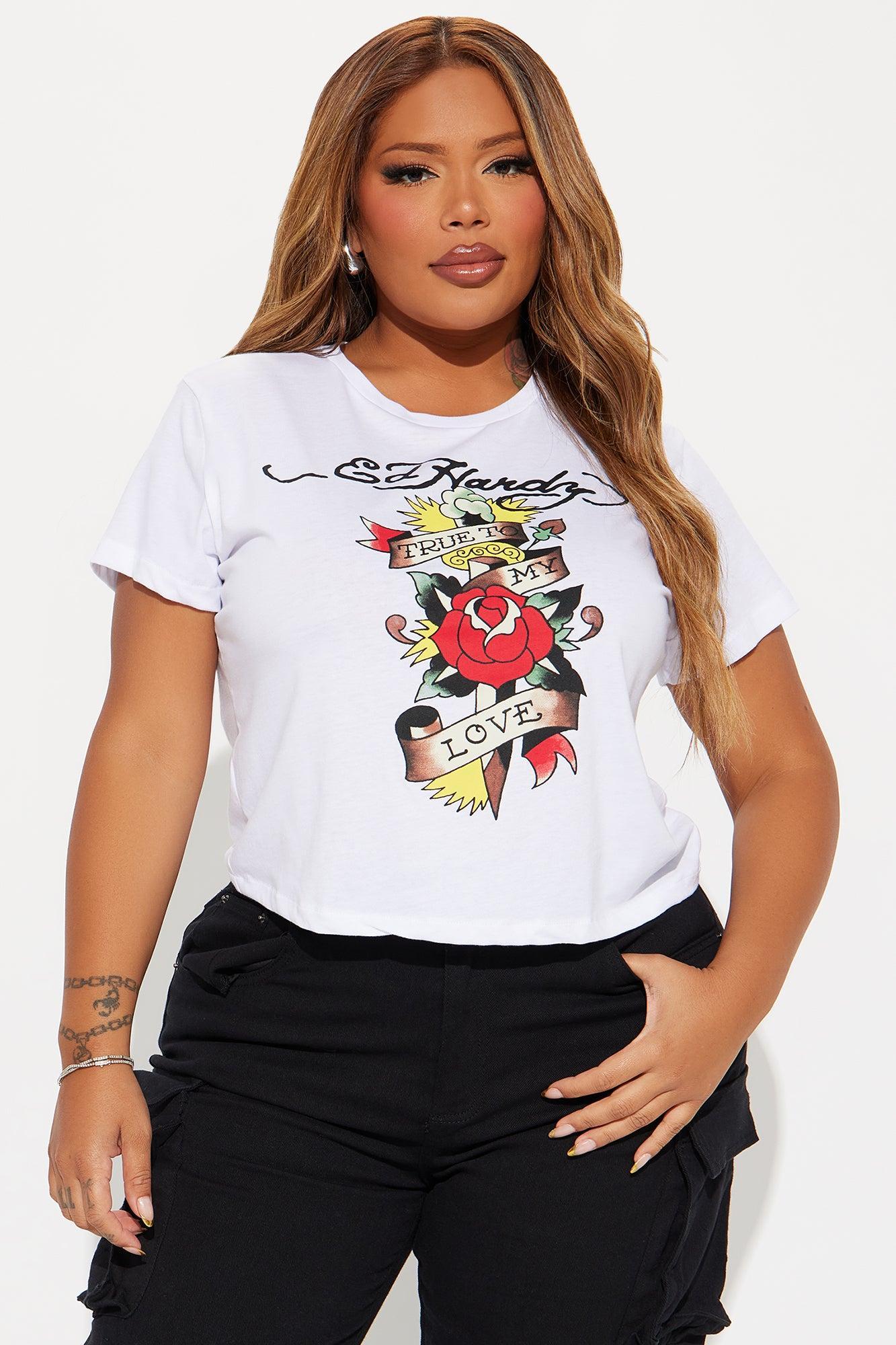 Ed Hardy Dagger And Rose Fitted Tee - White Product Image