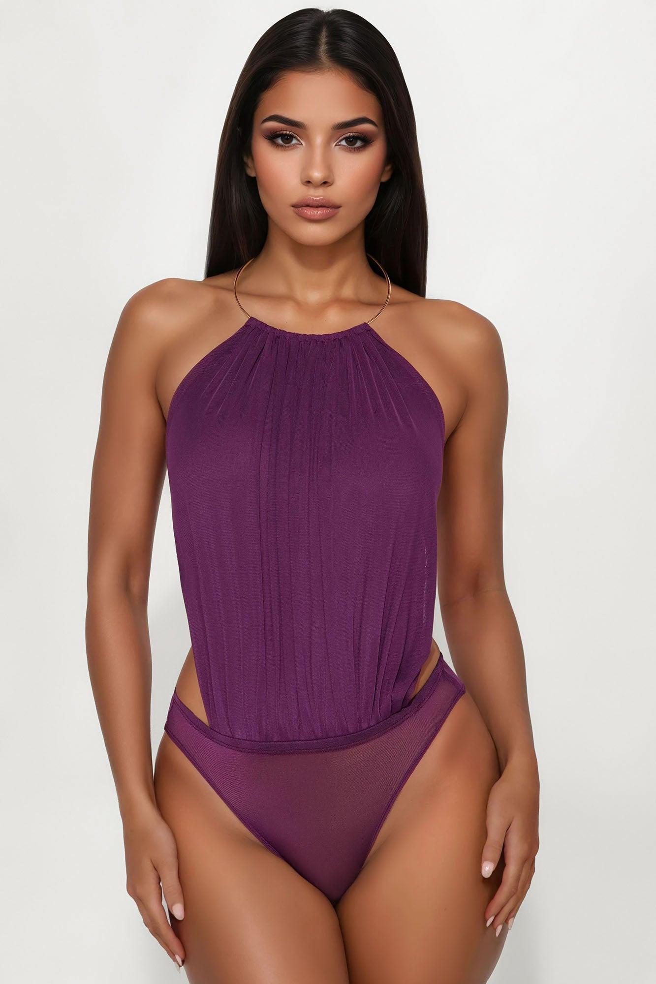 Jennine Mesh Halter Mini Skirt Set - Purple Female Product Image