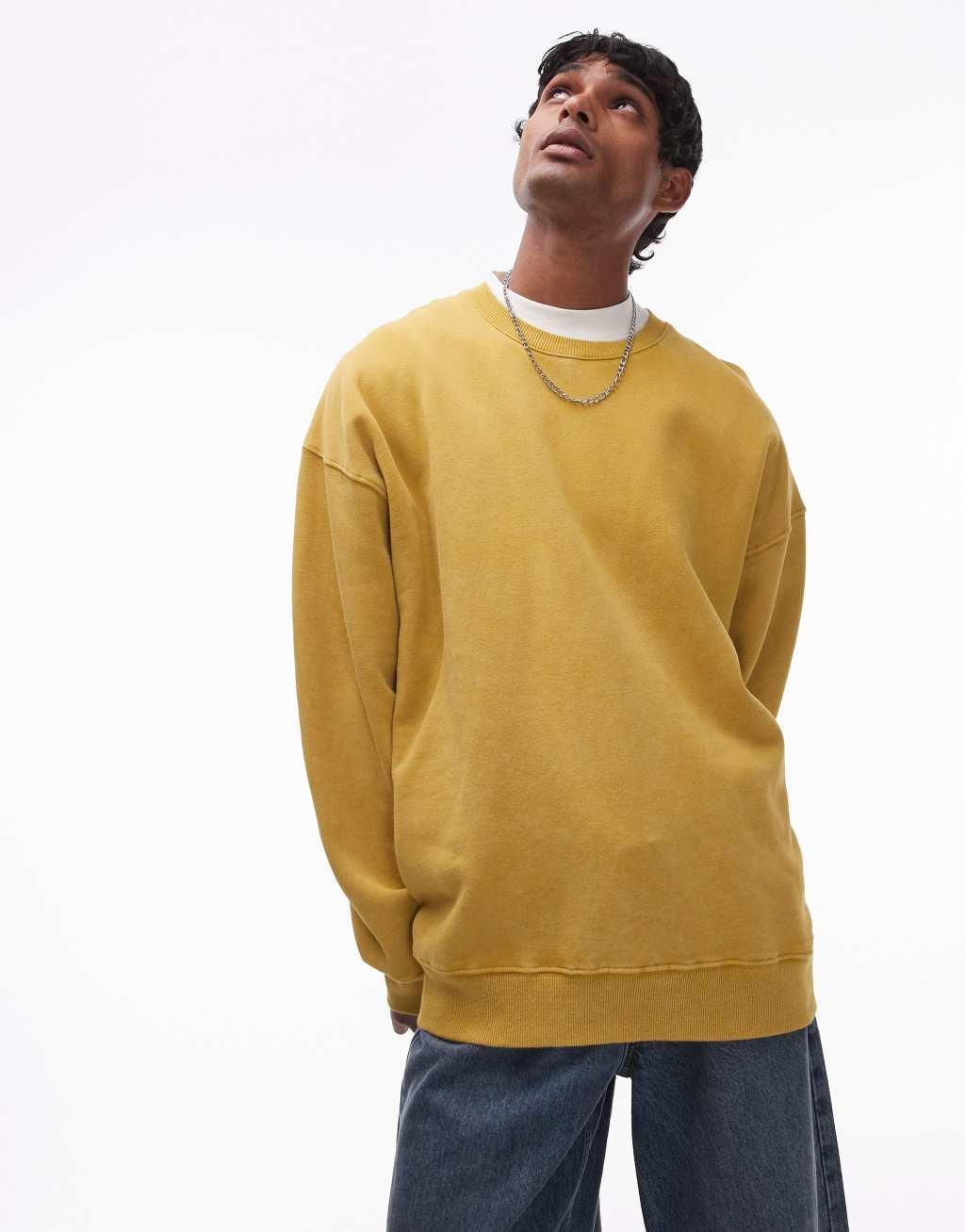 Topman washed oversized sweatshirt in yellow Product Image