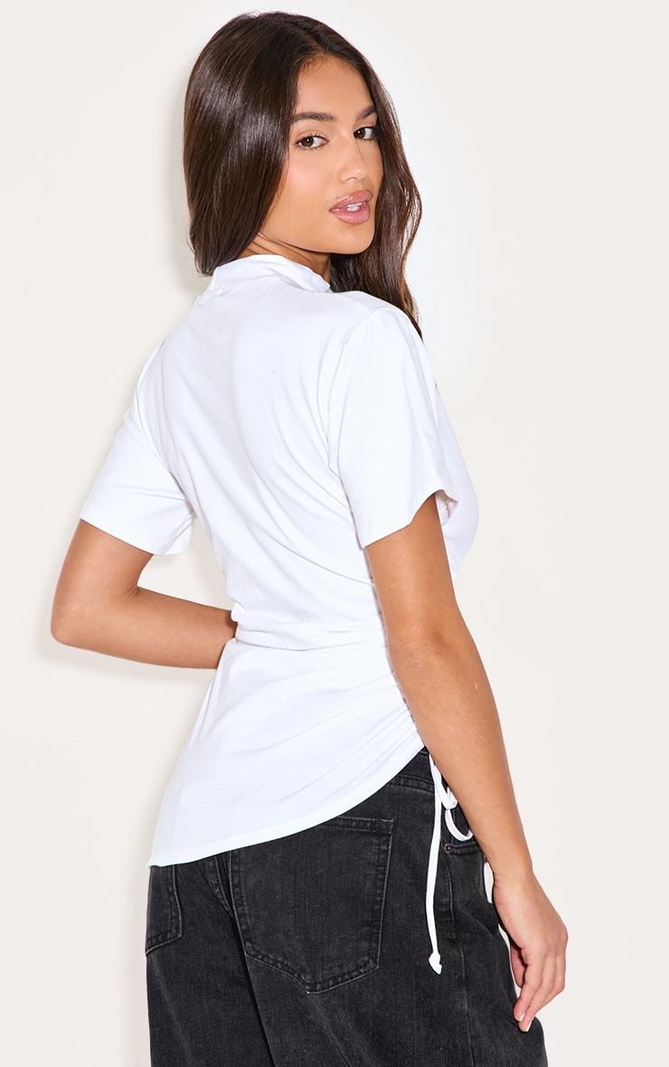 White Oversized Ruched Side Detail T Shirt Product Image