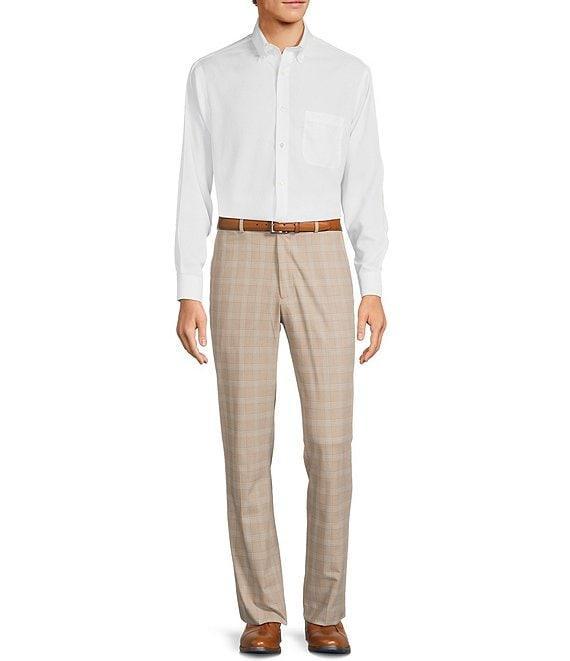 Roundtree & Yorke Travel Smart Flat Front Classic Fit Textured Plaid Dress Pant Product Image
