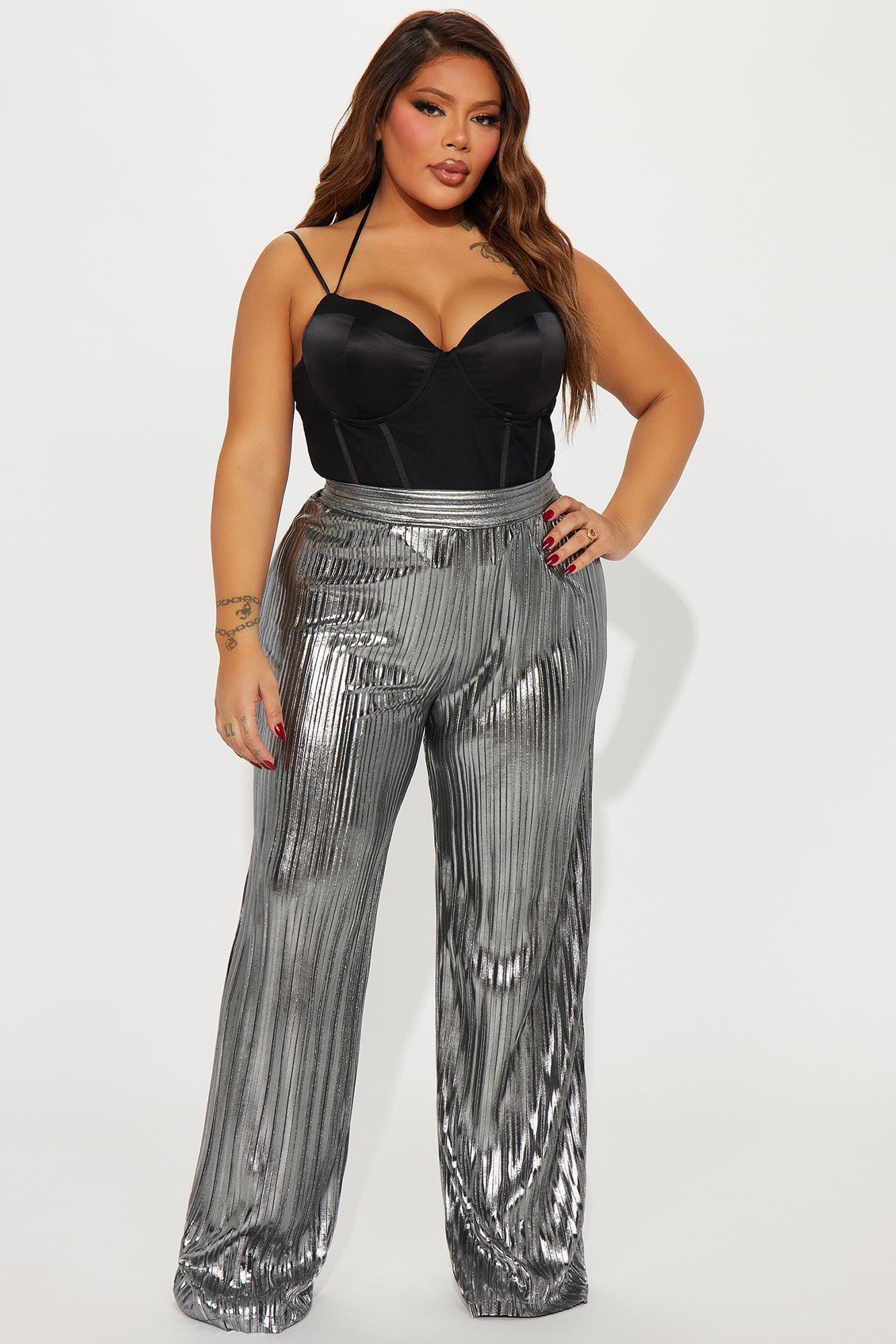 Party Up Metallic Plisse Pant - Silver Product Image
