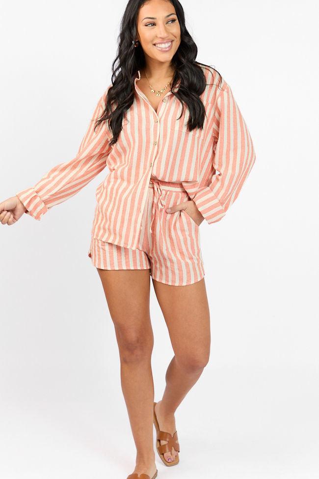 With The Tide Coral Striped Pull On Shorts FINAL SALE Product Image