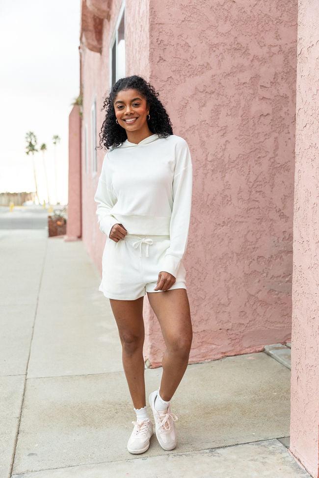 Everything I Want Ivory Ribbed Hoodie and Shorts Set FINAL SALE Product Image