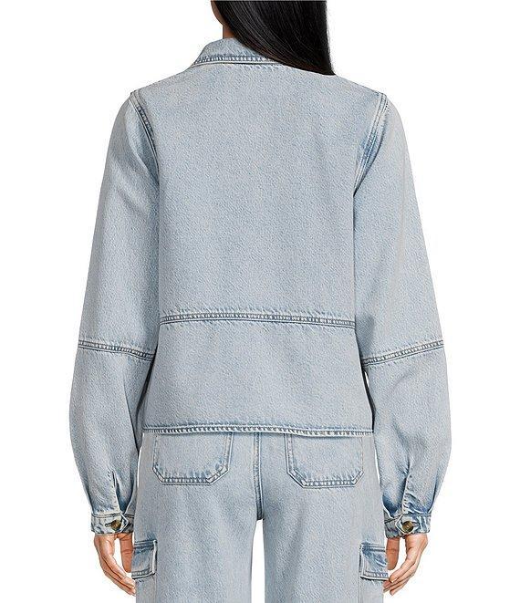 Every Acid Wash Point Collar Chest Pocket Denim Jacket Product Image