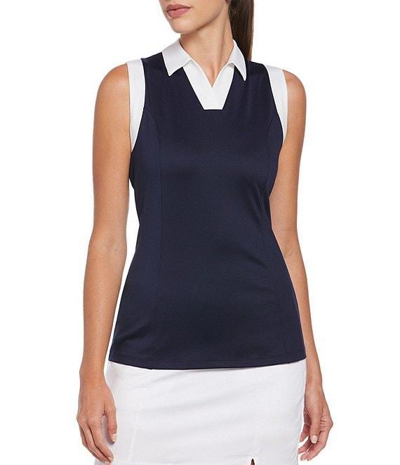 Callaway Color Block Stretch Jersey V-Neck Sleeveless Golf Polo Shirt Product Image
