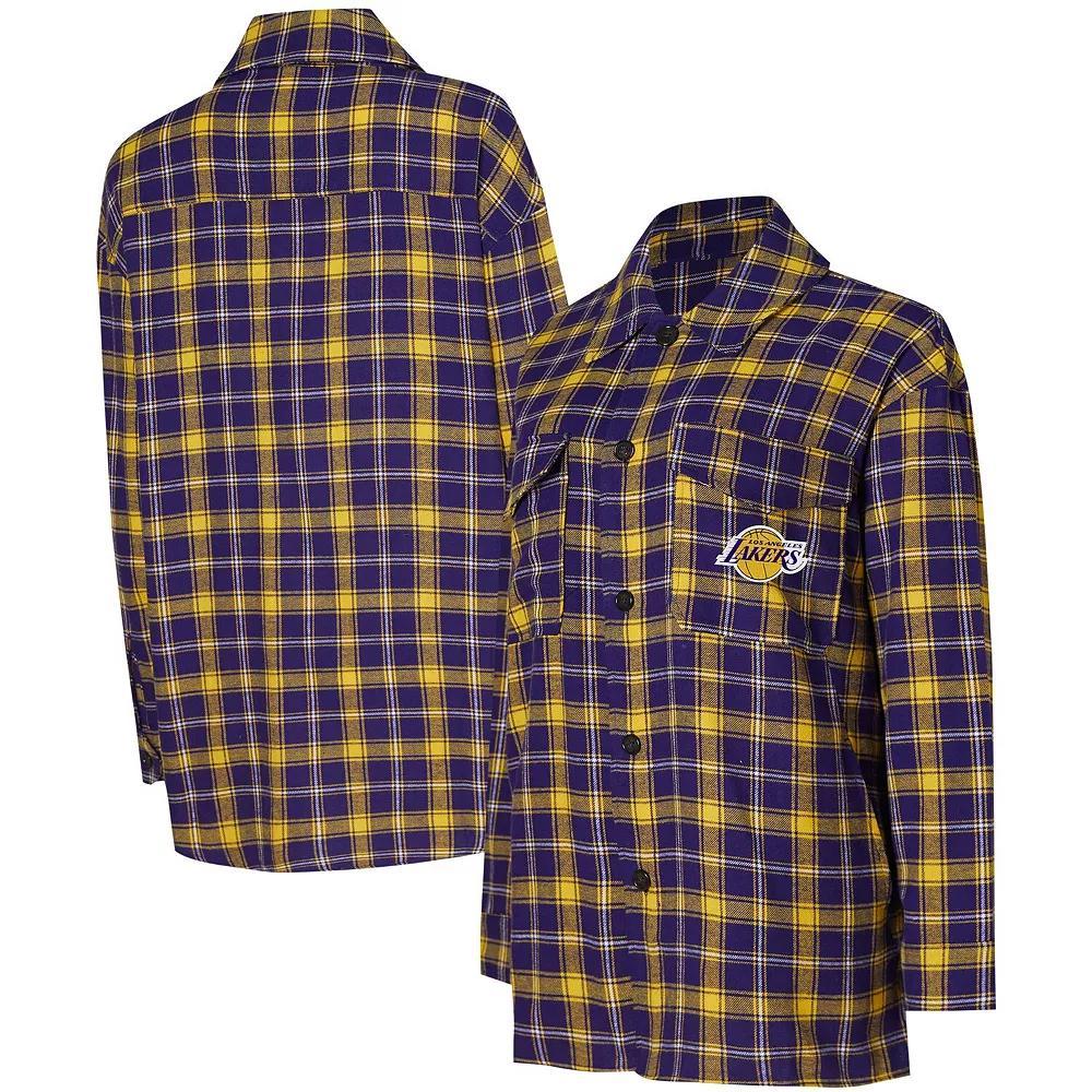 Women's College Concepts Purple/Gold Los Angeles Lakers Boyfriend Button-Up Nightshirt, Size: Medium Product Image