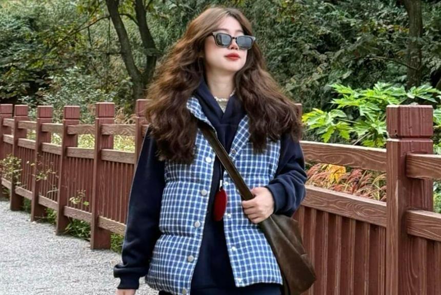 Plaid Padded Button-Up Vest Product Image