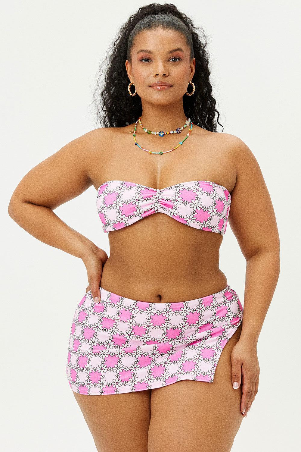Jeanette Terry Strapless Bikini Top - Pink Daisy Product Image