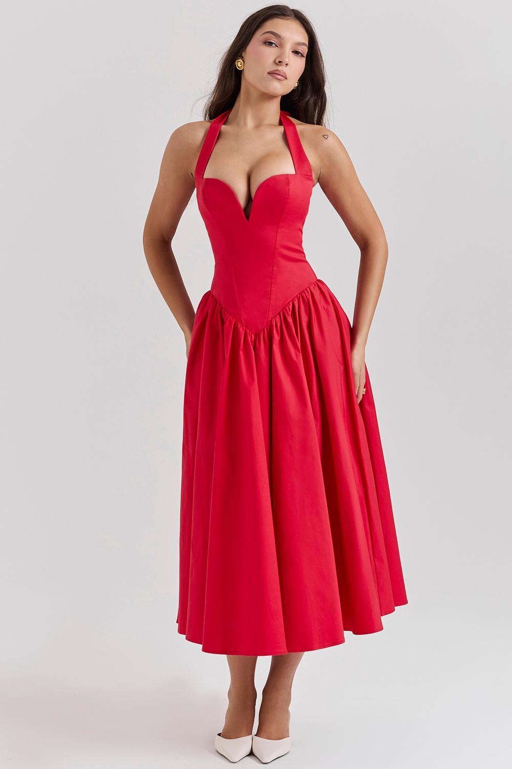 Coquette Scarlet Halter Midi Dress Product Image