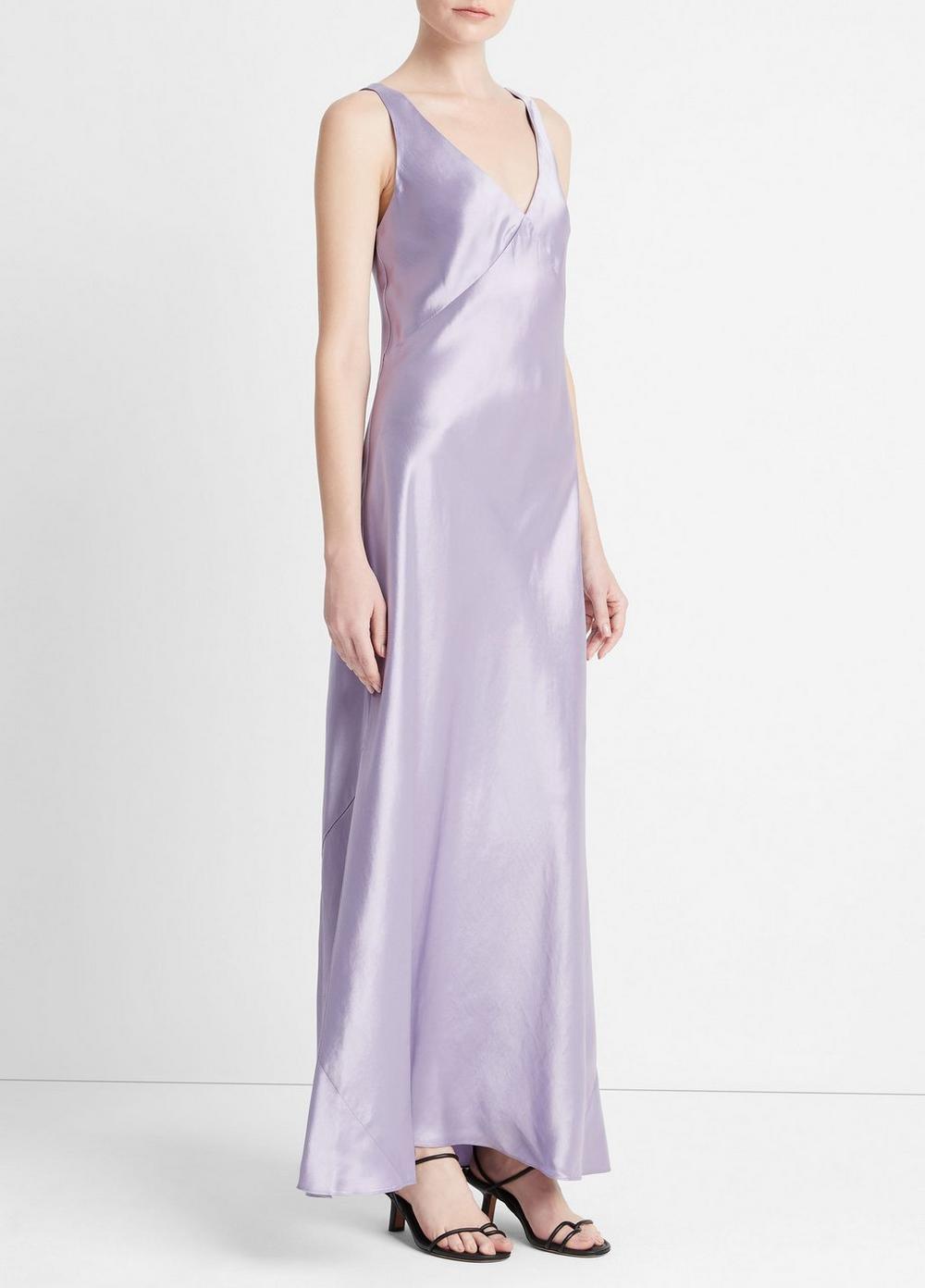 Womens Satin V-Neck Bias Maxi Dress, Wisteria, Size L Vince Product Image