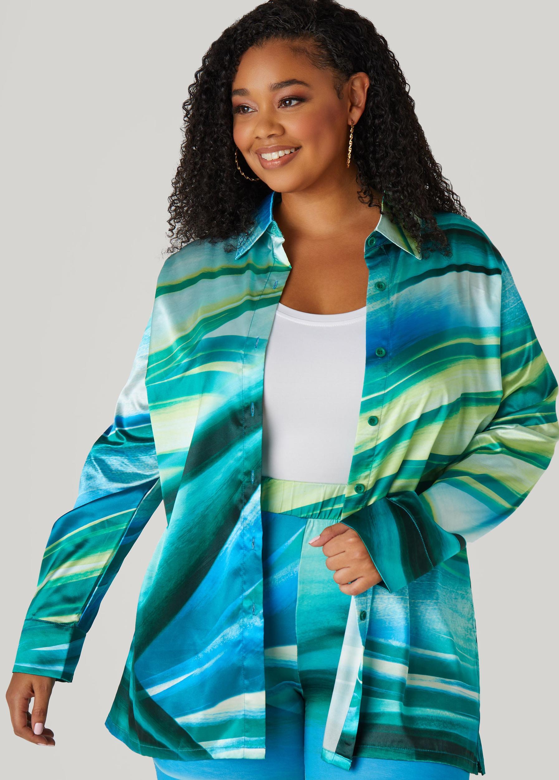 Wave Print Satin Shirt Product Image