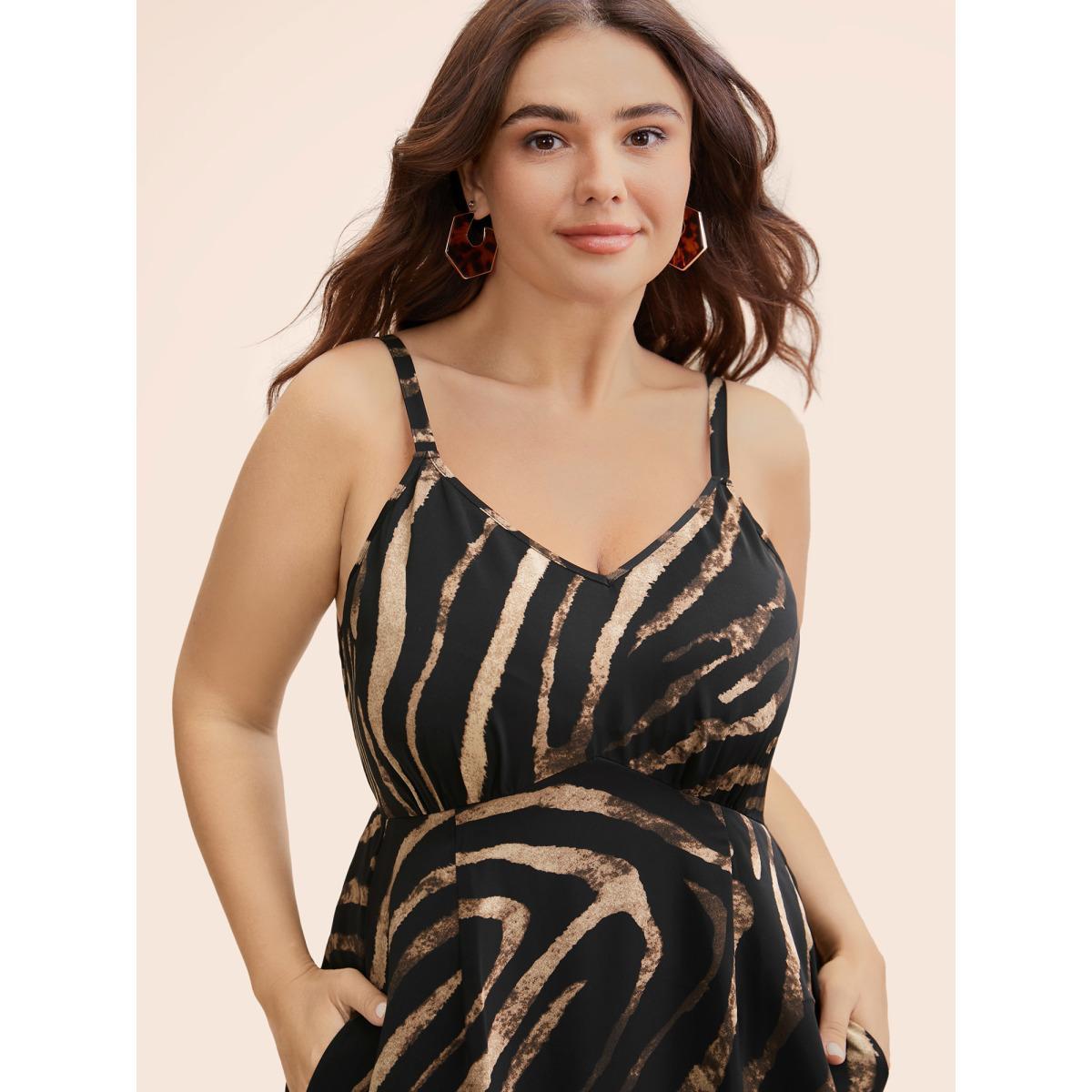 Plus Size V Neck Striped Split Hem Midi Dress Black Women Elegant Slit V-neck Sleeveless Curvy BloomChic 14-16/1X Product Image