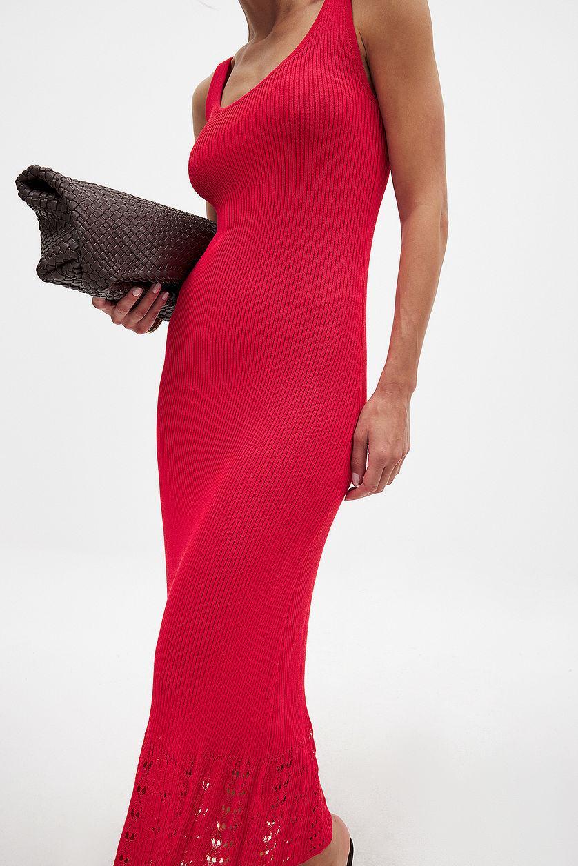 Knitted Scoop Neck Crochet Midi Dress Product Image