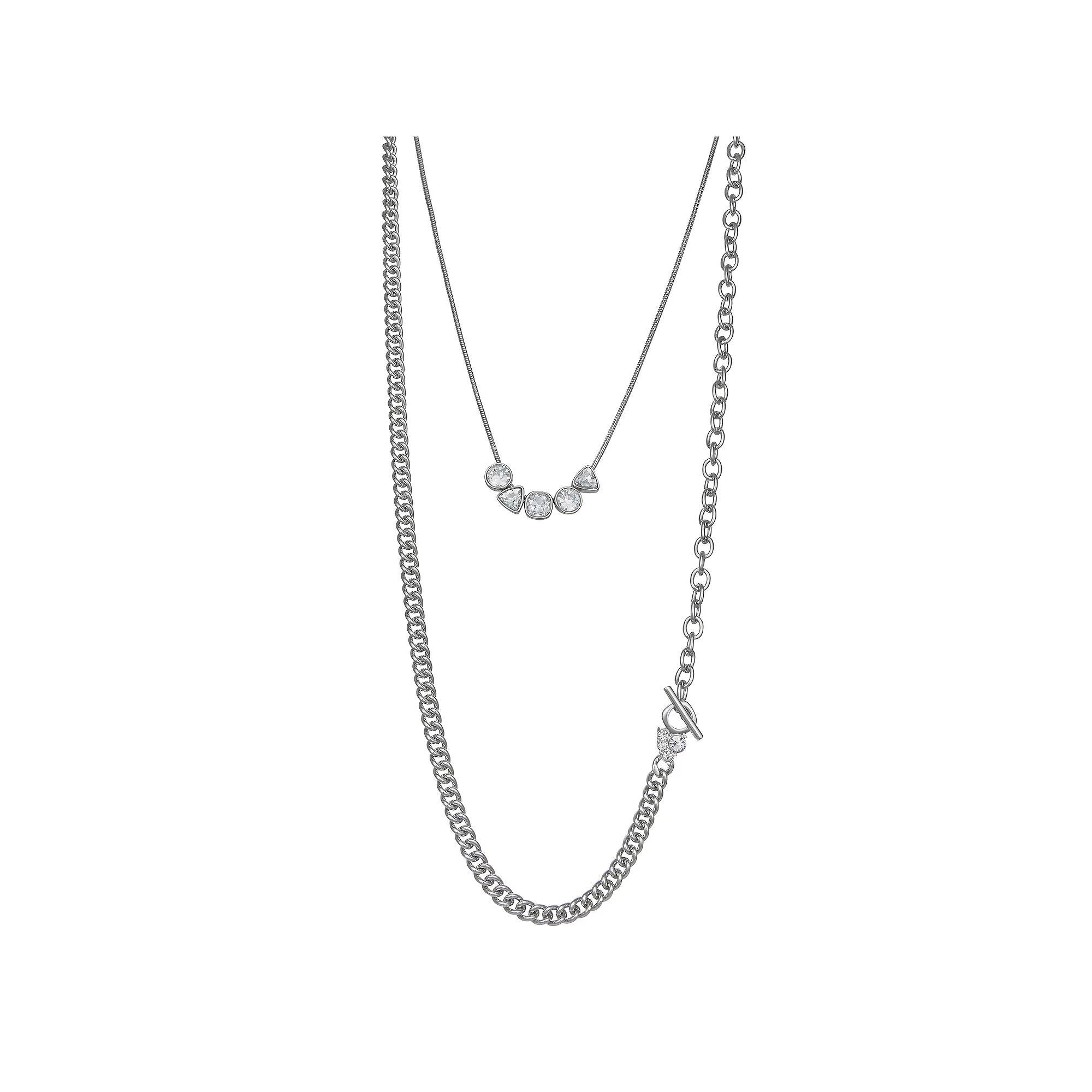 Simply Vera Vera Wang Silver Tone Two Row Strand Necklace, Women's, Clear Product Image