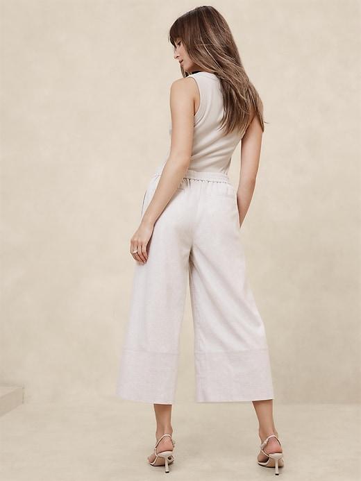 Wide-Leg Linen-Blend Cropped Pull-On Pant Product Image