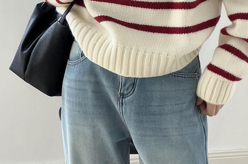 Stand Collar Striped Half Zip Sweater Product Image