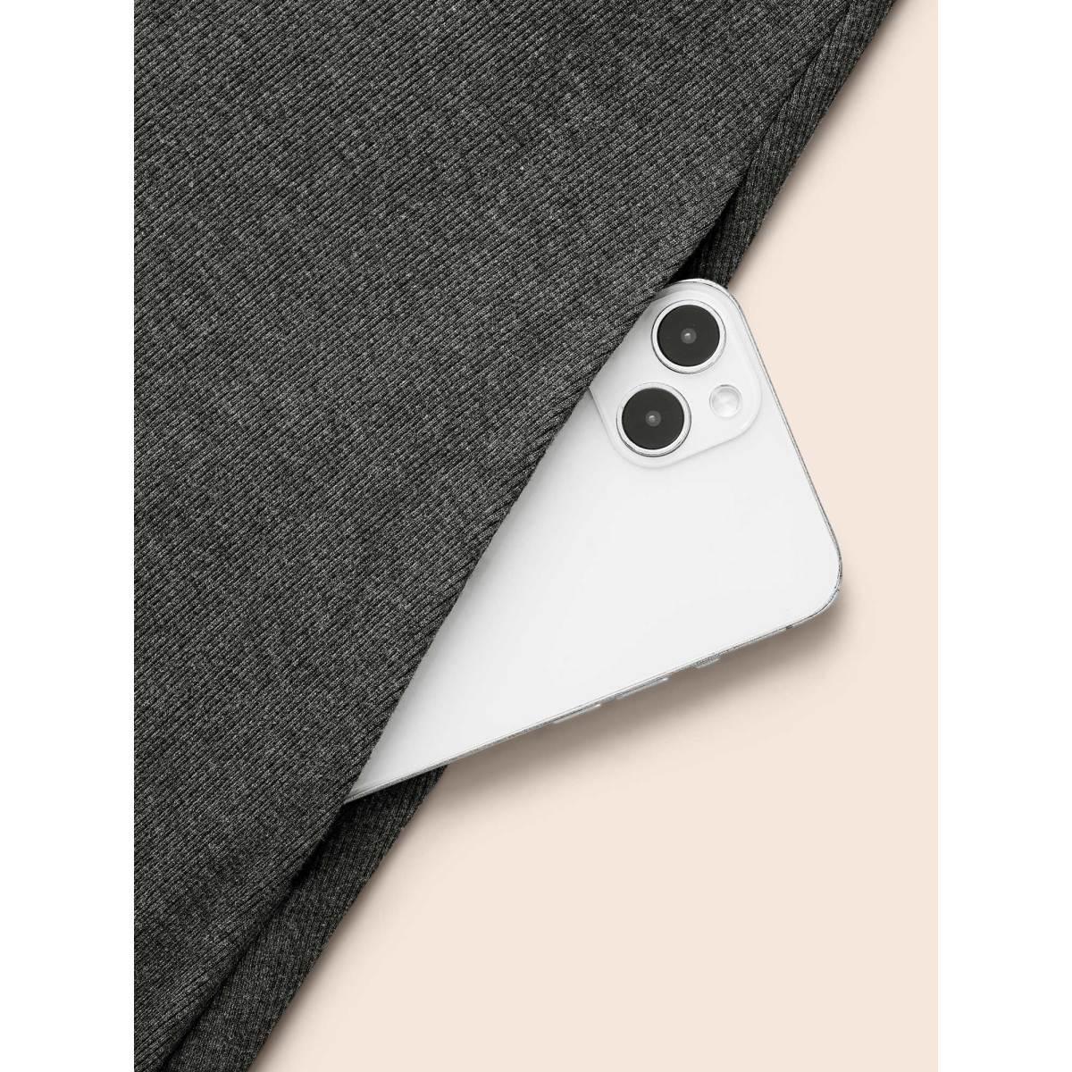 Plus Size Supersoft Essentials Button Shoulder Midi Dress DarkGray Women Casual Texture Square Neck Long Sleeve Curvy BloomChic 10/M Product Image