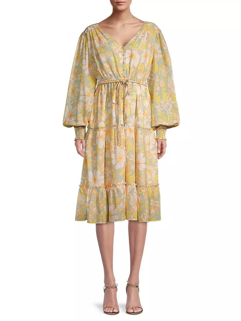 Daisy Floral Chiffon Drawstring Midi-Dress Product Image