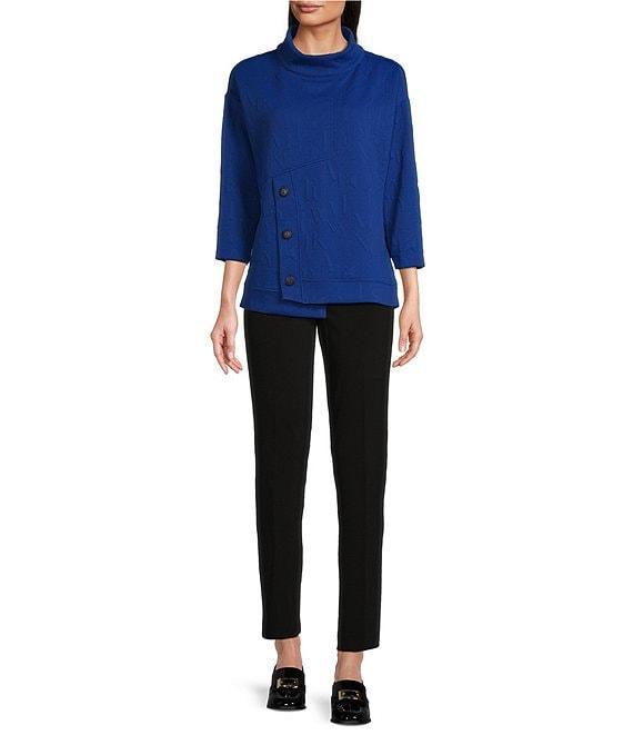 Ali Miles Knit Jacquard Button Detail Mock Neck 3/4 Sleeve Tunic Product Image