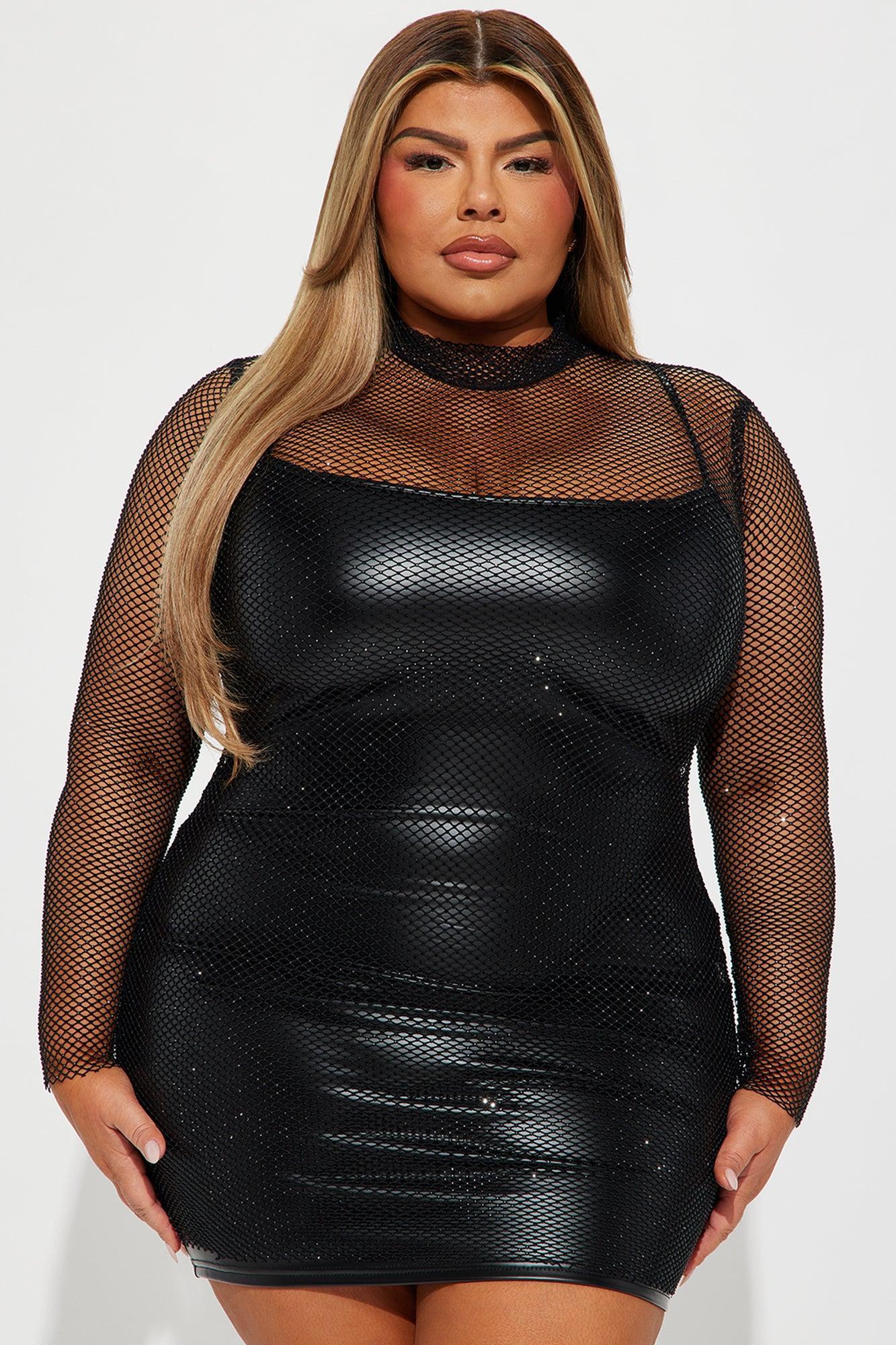 Ruby Rhinestone Mesh Mini Dress - Black Product Image