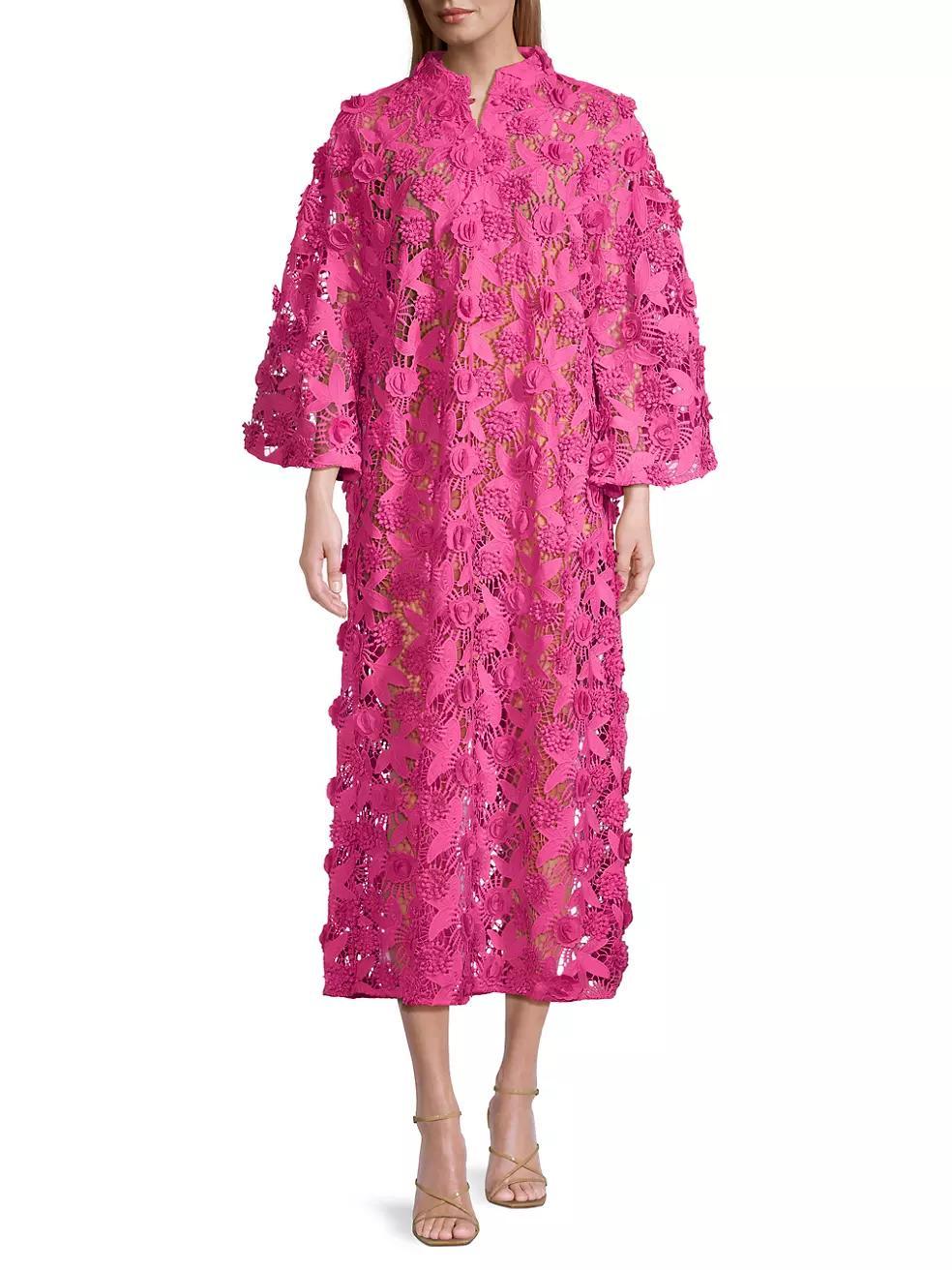 '70s Floral Lace Maxi Caftan Dress Product Image