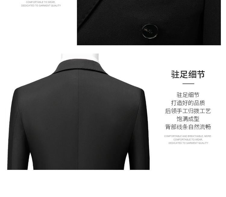 Set: Plain Double-Breasted Blazer + Mid Rise Tapered Dress Pants Product Image
