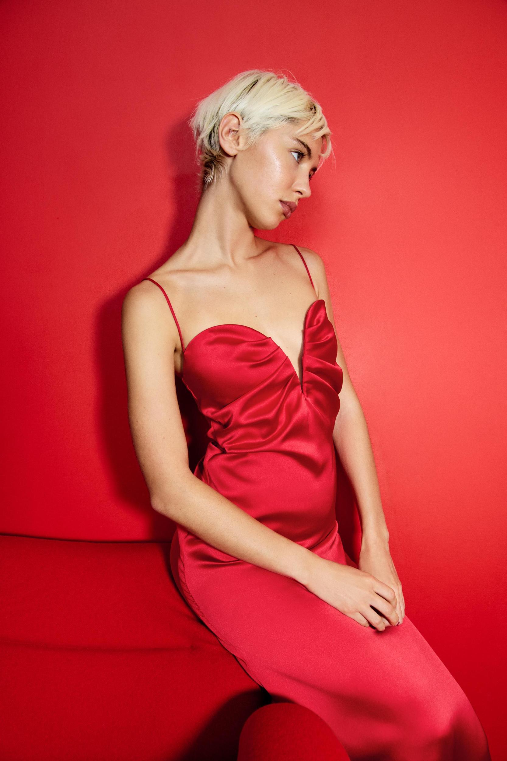 SATIN SWEETHEART MIDI DRESS Product Image
