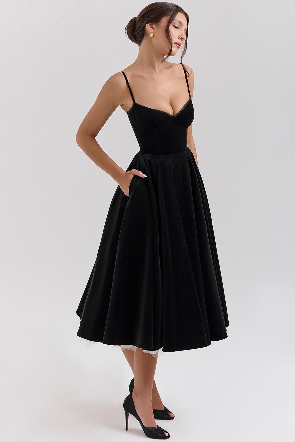 Mademoiselle Black Velvet Tulle Midi Dress + Bolero Product Image