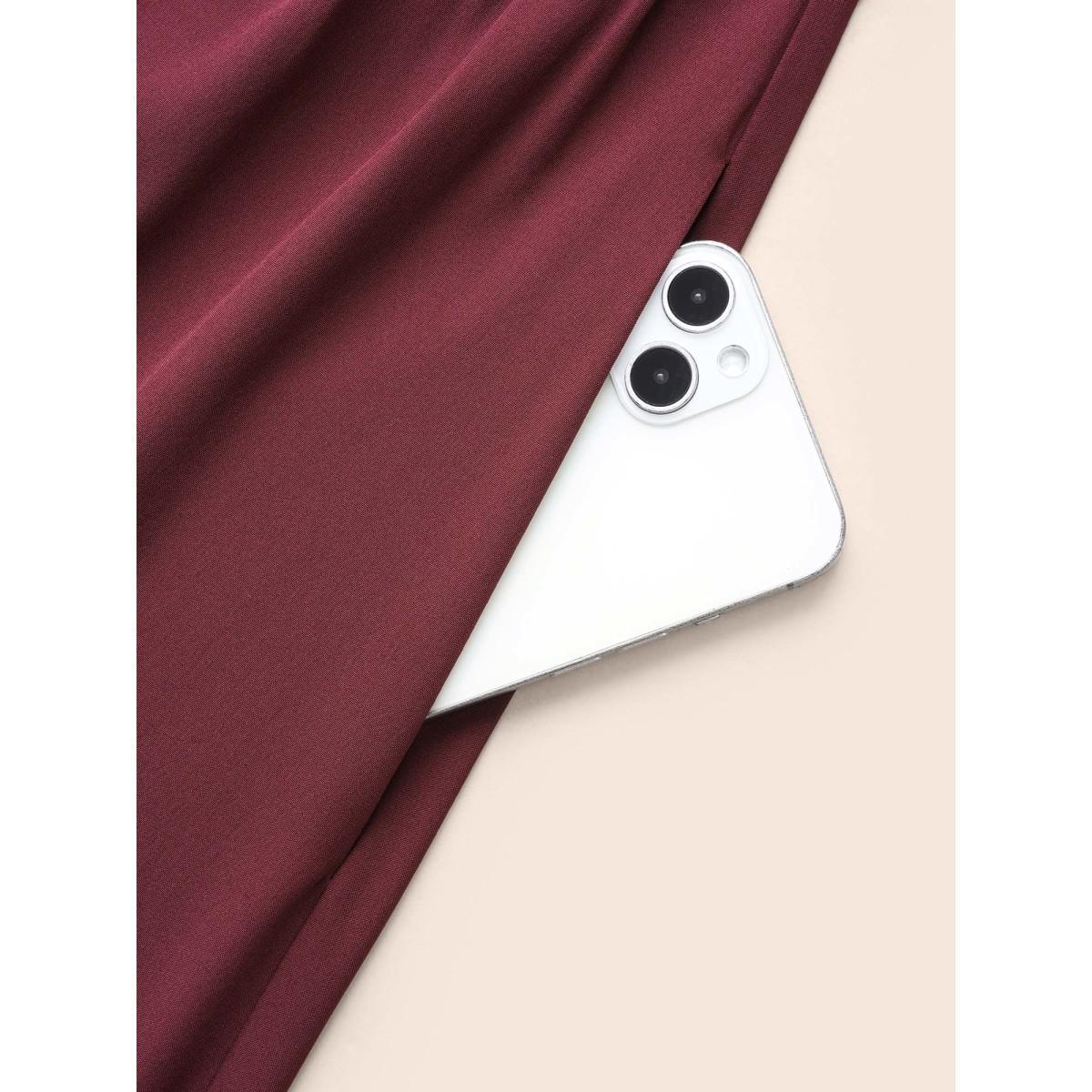 Plus Size Heart Neckline Woven Ribbon Midi Dress Burgundy Women Elegant Woven ribbon&lace trim Heart neckline Elbow-length sleeve Curvy BloomChic 22-24/3X Product Image