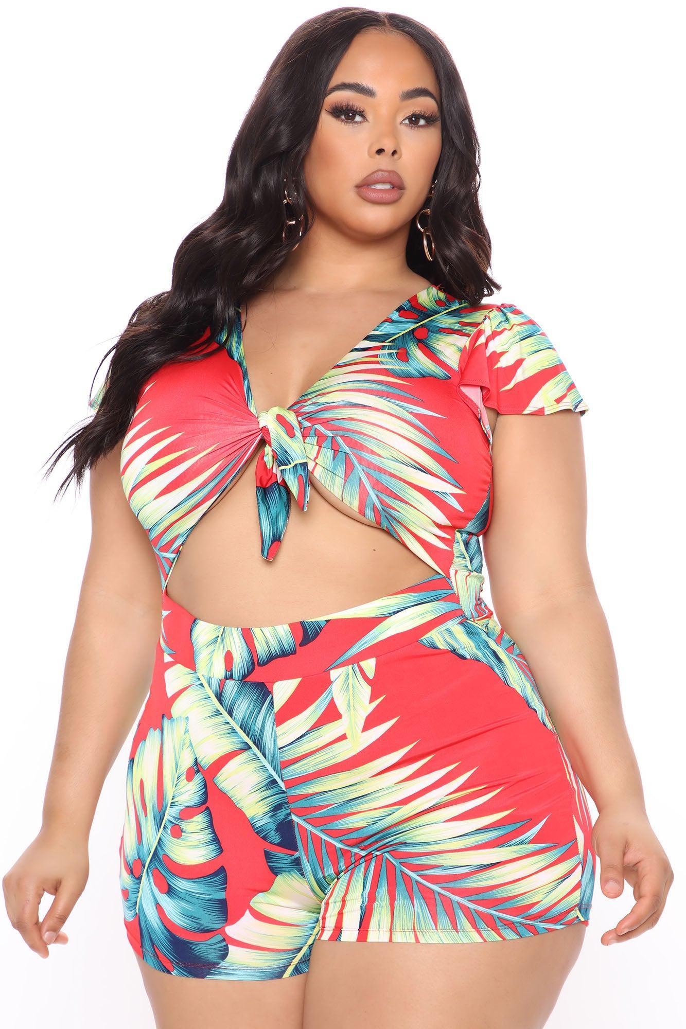 Waist No Time Tropical Romper - Red/combo Product Image