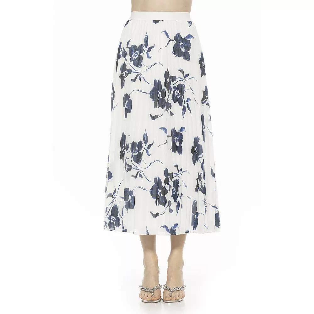 Women's ALEXIA ADMOR Kesia Pleated Midi Skirt, Size: 14, Ivory Floral Product Image